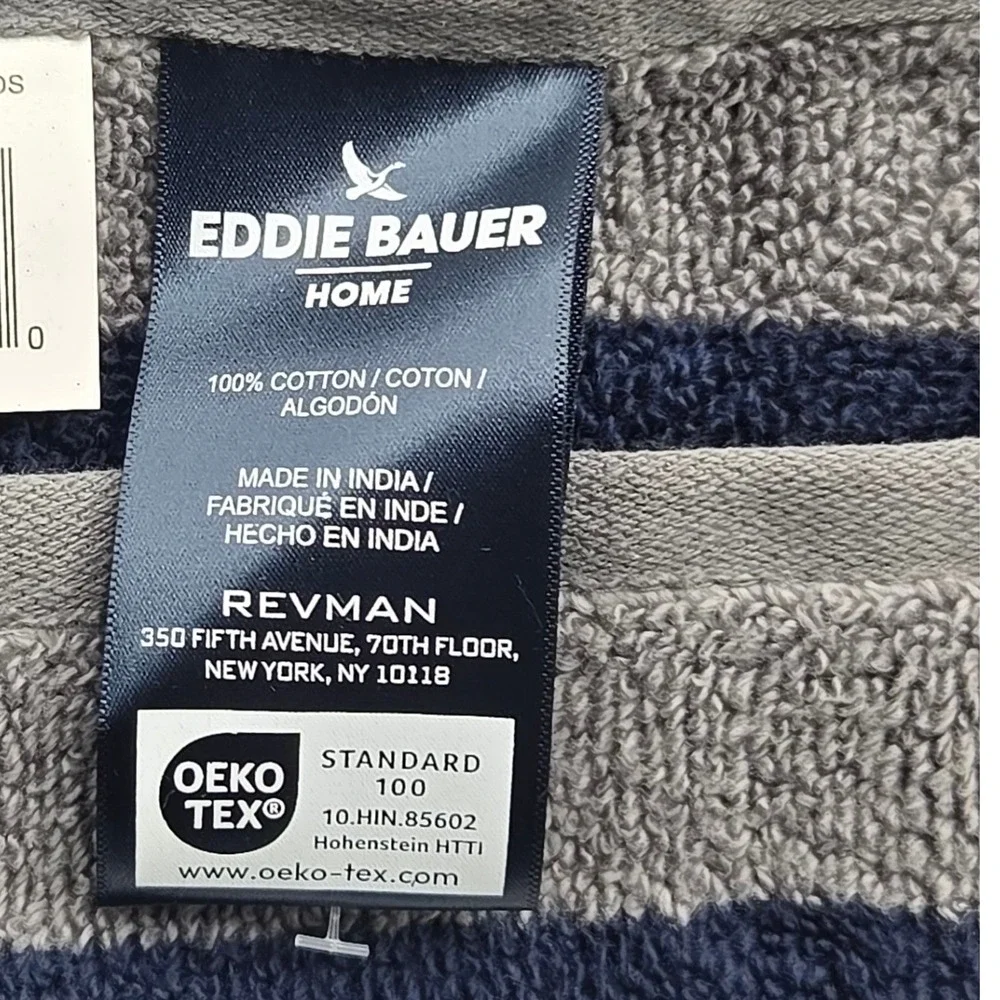 Eddie Bauer Home 8pc Striped Towel Set Navy Grey Cotton 1Bath 1Sheet 2Hand 4Wash